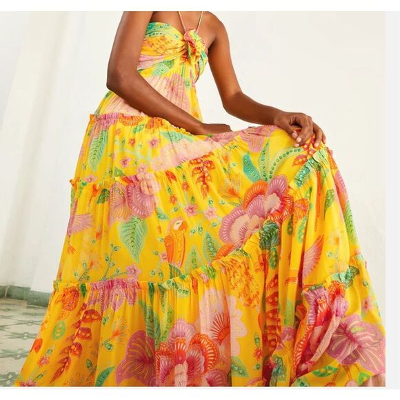 🌞 Farm Rio Yellow Macaw Bloom Maxi Dress 🦜 Size Medium – Sold Out Online - Picture 9 of 16